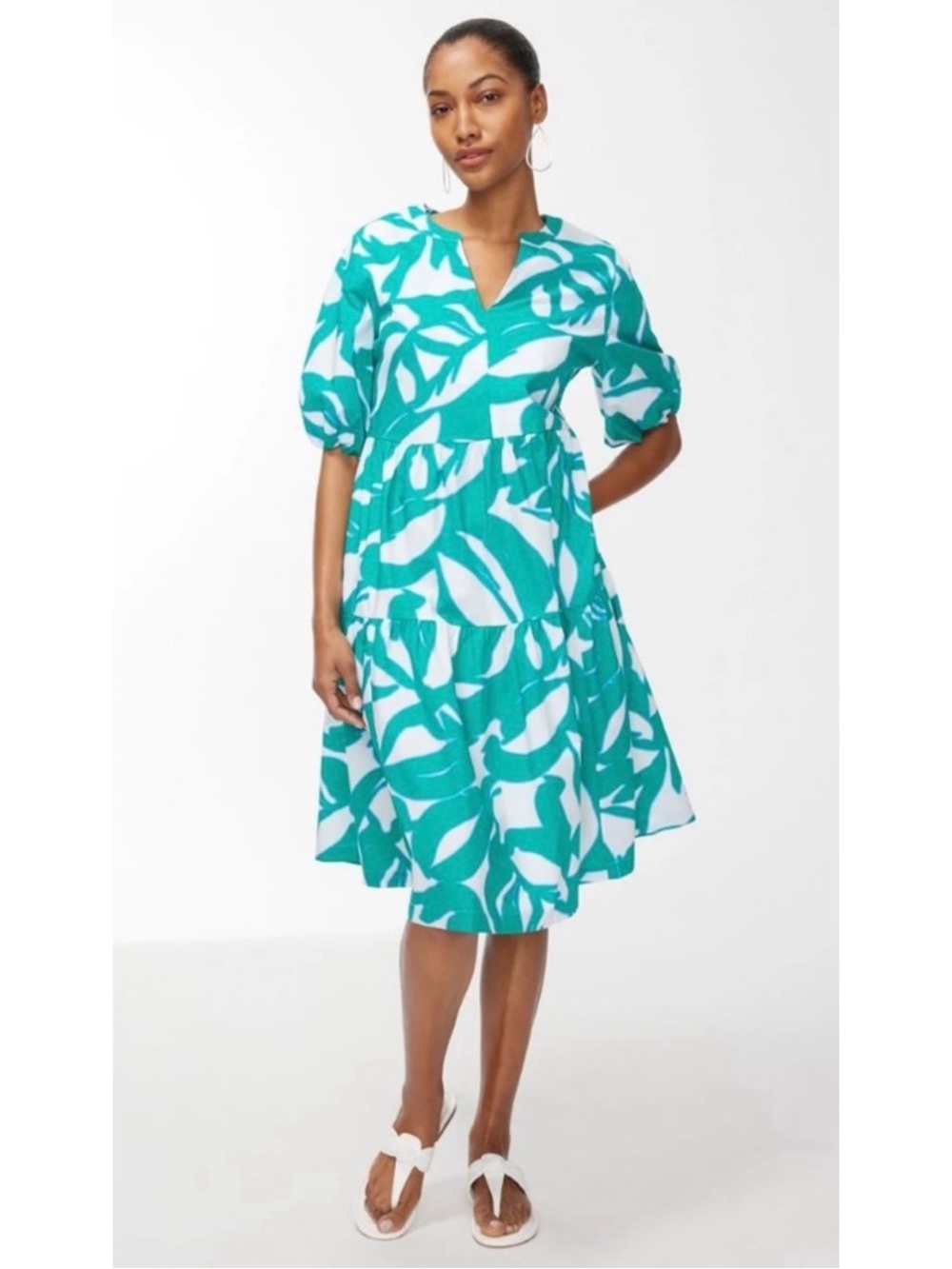 Chico's Green Leaf Print Poplin Dress - Size 2 (U.S. 12)